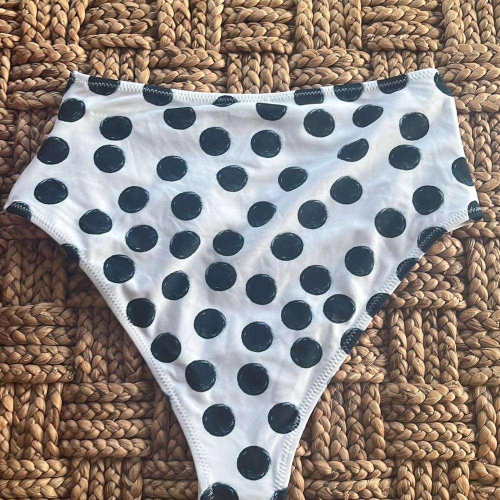 LAST CHANCE: CUPSHE High Waisted Bikini Bottom - Dark Blue Polka Dot - M - Picture 2 of 4